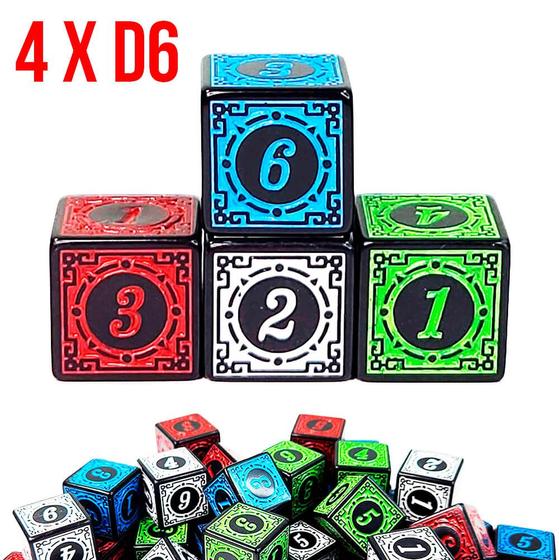 Imagem de Kit 4 Dados D6 Runas - 6 faces- RPG