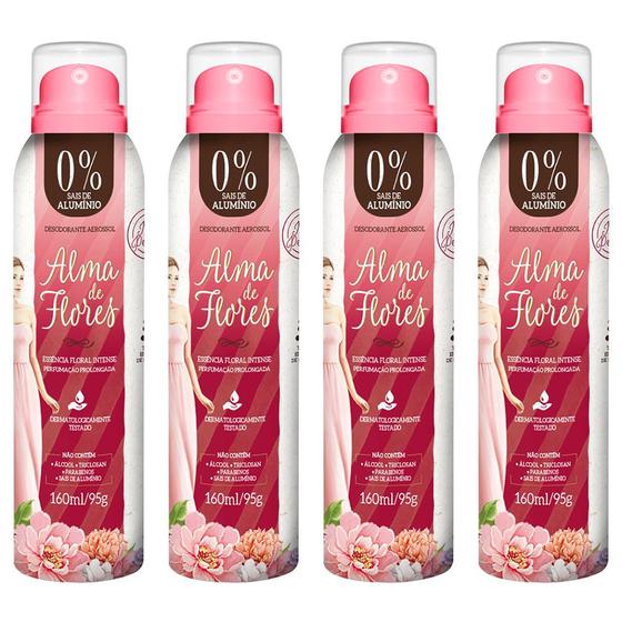 Imagem de Kit 4 Desodorante Alma de Flores Aerossol Feminino Mulher Fragrâncias Perfumação Prolongada 160ml