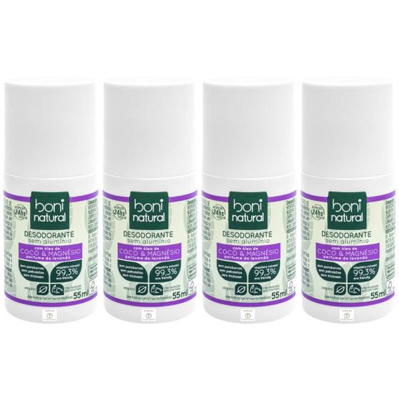 Imagem de Kit 4 Desodorante Roll On Boni Natural Coco Magnesio Lavanda