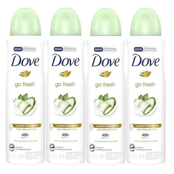 Imagem de Kit 4 Desodorantes Aerosol Dove Go Fresh Pepino E Chá Verde 150ml