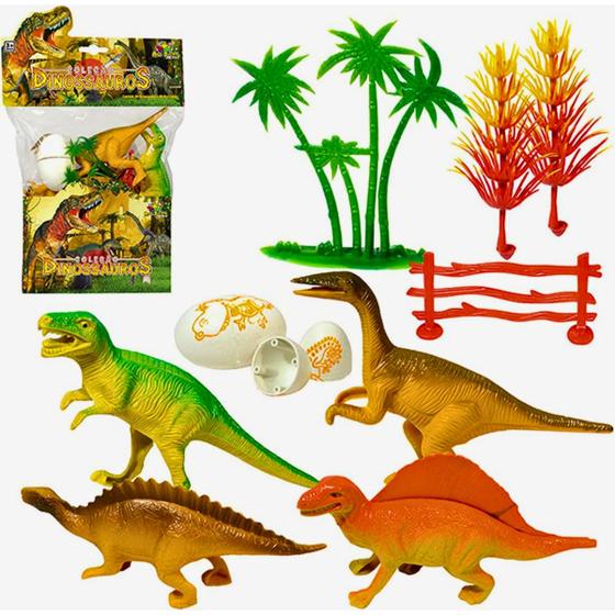 Imagem de   Kit 4 Dinossauros e 6 Acessórios Ovos, Coleção Dinossauros