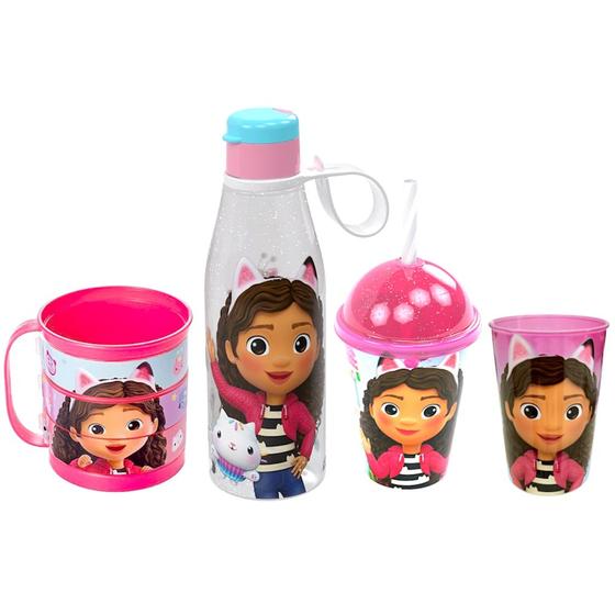 Imagem de Kit 4 em1 Casa Mágica da Gabby 2 Copos Garrafinha e Caneca