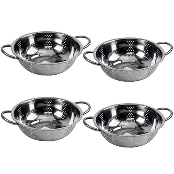 Imagem de Kit 4 Escorredor Inox Arroz Macarrão Peneira De Cozinha 25Cm