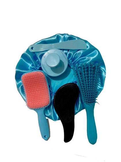 Imagem de Kit 4 Escova de Cabelo Raquete Fashion Flex + Escova Polvo + Escova Mágica + Massageador Silicone + Espátula e Touca de Cetim KUAILE BIJUX