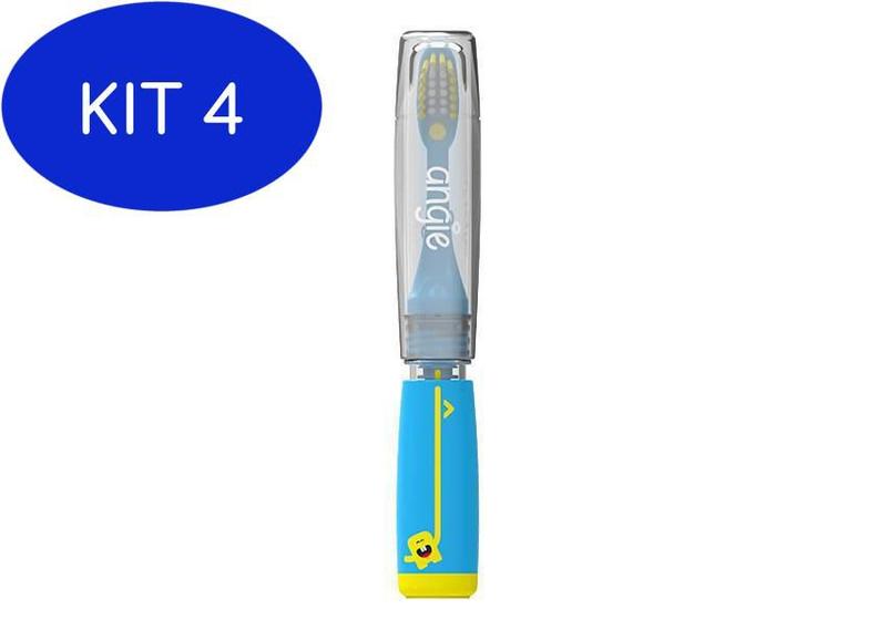 Imagem de Kit 4 Escova Dental Infantil Magic Brush Angie Azul Extra