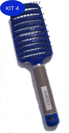 Imagem de Kit 4 Escova Raquete Vazada Curva Cerâmica Profissional Azul