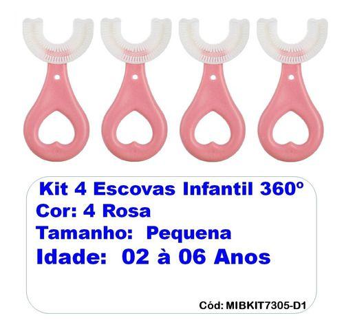 Imagem de Kit 4 Escovas Dentes Infantil 360 Forma U Criança 2-12 Anos