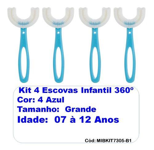 Imagem de Kit 4 Escovas Dentes Infantil 360 Forma U Criança 2-12 Anos