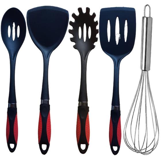 Imagem de Kit 4 Espatula Culinária Colher Arroz Carne 34 cm C/ Fouet