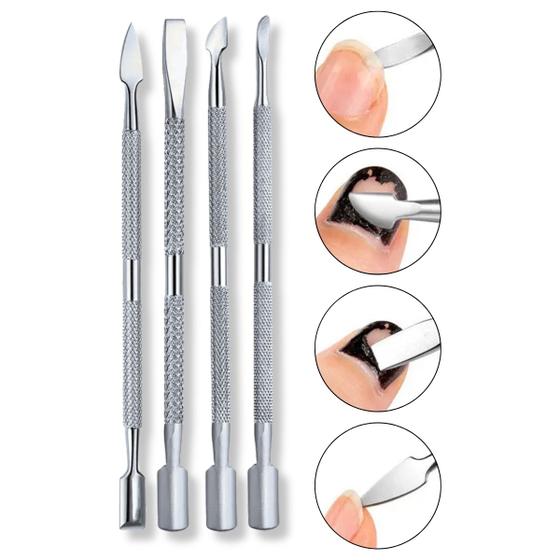 Imagem de Kit 4 Espátulas Ponta Dupla Aço Inox Cutícula Podóloga Manicure Unhas