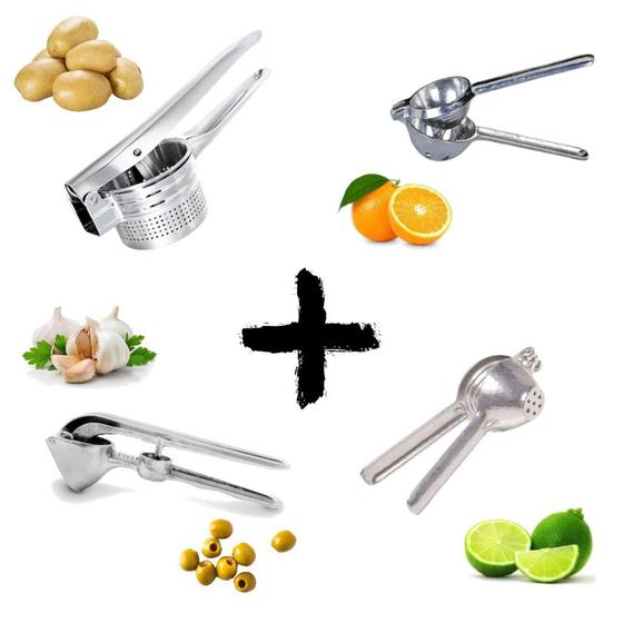 Imagem de Kit 4 Espremedor Laranja, Alho, Batata e Limão em Aluminio - SS