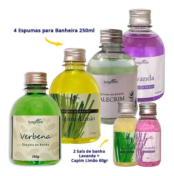 Imagem de Kit 4 Espumas Banheira Hidro Relaxante Refrescante + Sais Banho 60gr