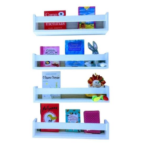 Imagem de Kit 4 Estantes Para Livros Infantis Nicho Mdf 55Cm