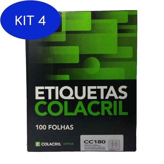 Imagem de Kit 4 Etiqueta Carta CC180 25,4x66,7mm Colacril 100 Folhas