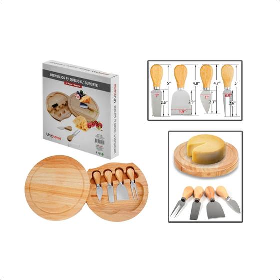 Imagem de Kit 4 Facas Para Queijo Conjunto Bambu: Suporte E Tábua