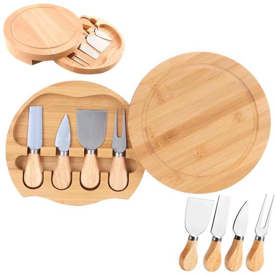 Imagem de Kit 4 Facas Para Queijo Em Suporte Em Tabua De Bambu Unyhome