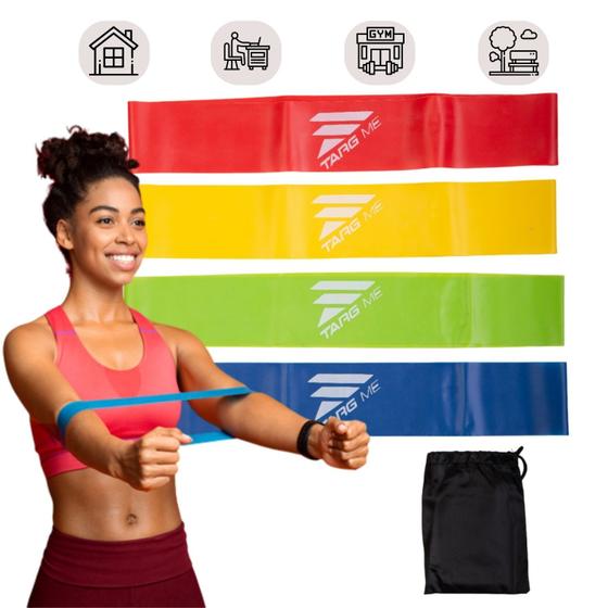 Imagem de Kit 4 Faixa Elástica Mini Band Exercício Academia Targ Me Elástico Fisioterapia Treino Funcional