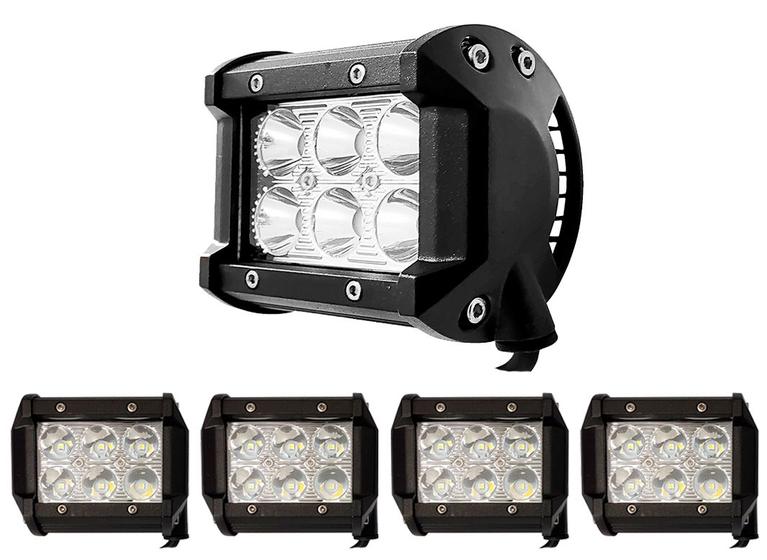 Imagem de Kit 4 Farol Farolete De Milha Luz Quadrado 18w 12v 24v Combo 6 Leds Trator Carro Caminhão Moto Universal A Prova d'água