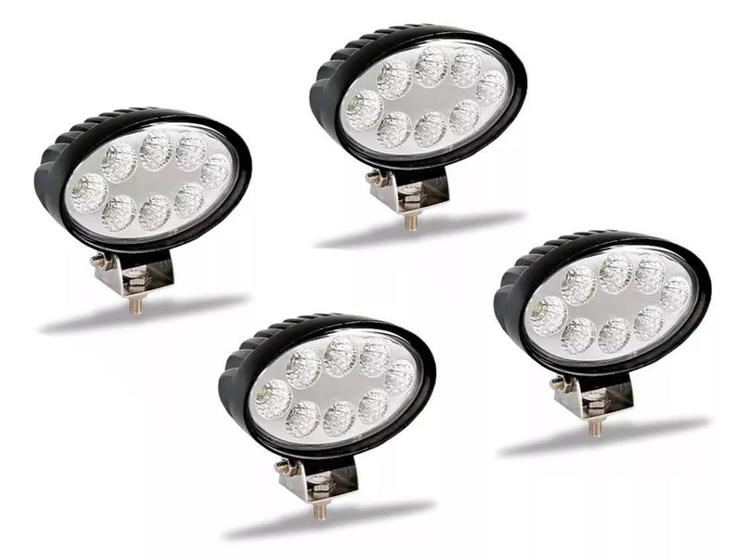 Imagem de Kit 4 Farol Milha 8 Led 24W 12V 24V Oval Carro Trator