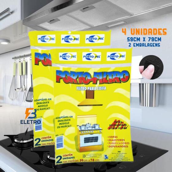 Imagem de Kit 4 Filtros Manta 100% Fibra Para Coifas e Exaustores Sugar e Colormaq de 59x78cm para 4 a 6 Bocas