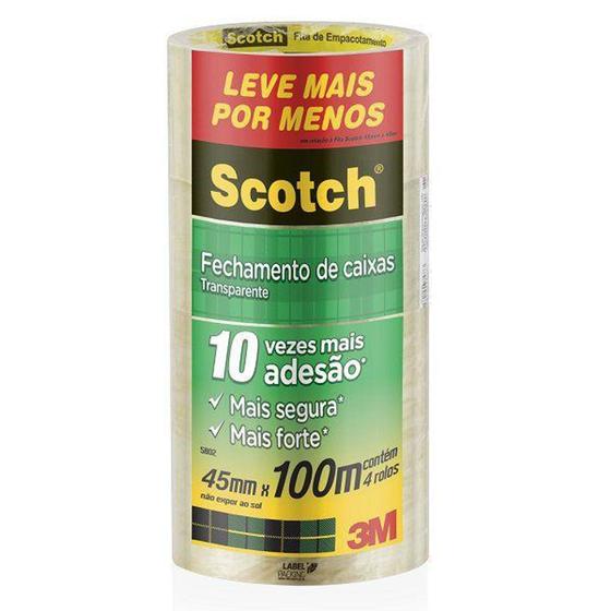 Imagem de Kit 4 Fitas de Empacotamento 3M SCOTCH 5802 45MM X 100M