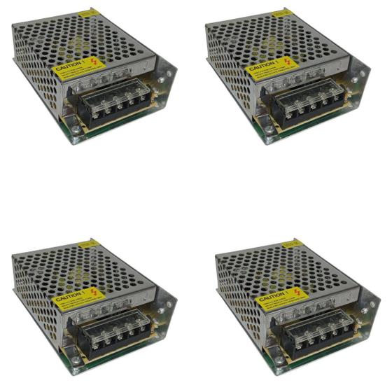 Imagem de Kit 4 Fontes Chaveada De Alimentação 12v 5a 110v 220v Cameras De Segurança Cftv Fita De Led Completo Resistente