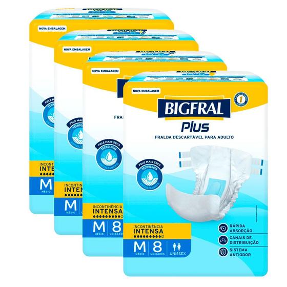 Imagem de Kit 4 Fralda Bigfral Plus M 8 Unidades Cada