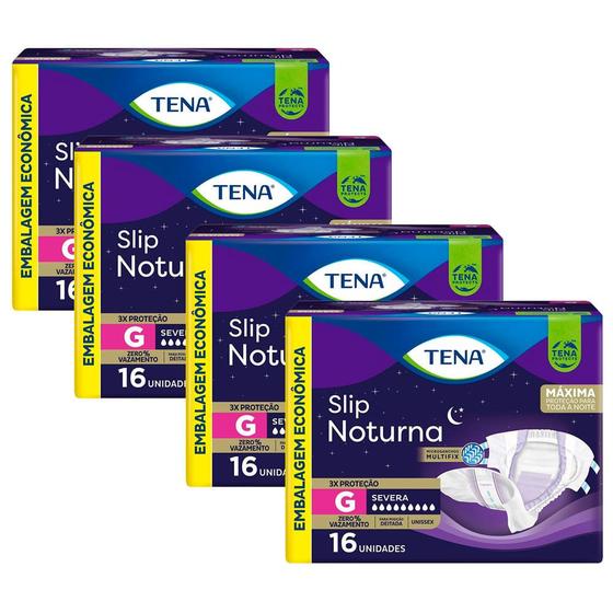 Imagem de Kit 4 Fralda Geriátrica Tena Slip Noturna Tamanho G com 16 Unidades cada