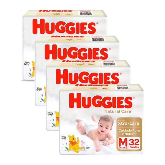 Kit 4 Fralda Huggies Natural Care Mega Tamanho M 32 Unidades cada Menor preço em Kit 4 Fralda Huggies Natural Care Mega Tamanho M 32 Unidades cada