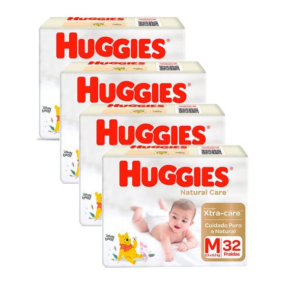 Imagem de Kit 4 Fralda Huggies Natural Care Mega Tamanho M 32 Unidades cada