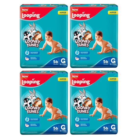 Kit 4 Fralda Looping Baby Looney Tunes Tamanho G Pacote Hiper 56 ...