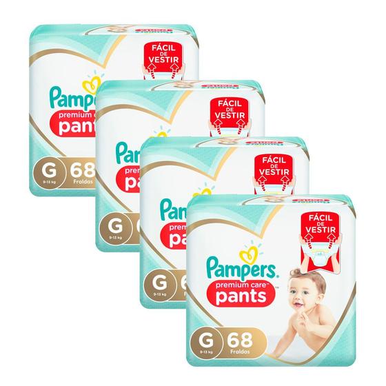 Kit 4 Fralda Pampers Pants Premium Care G 68 Unidades Fralda