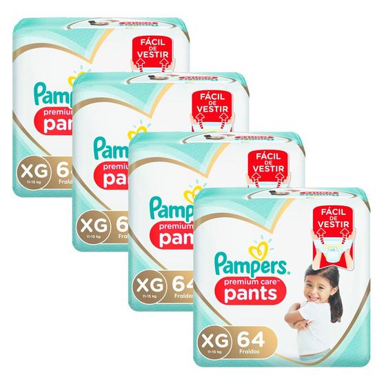 Kit 4 Fralda Pampers Pants Premium Care Tamanho XG 64 Unidades Menor preço em Kit 4 Fralda Pampers Pants Premium Care Tamanho XG 64 Unidades