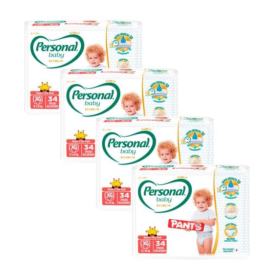 Imagem de Kit 4 Fralda Personal Baby Premium Pants Tamanho XG com 34 Unidades cada