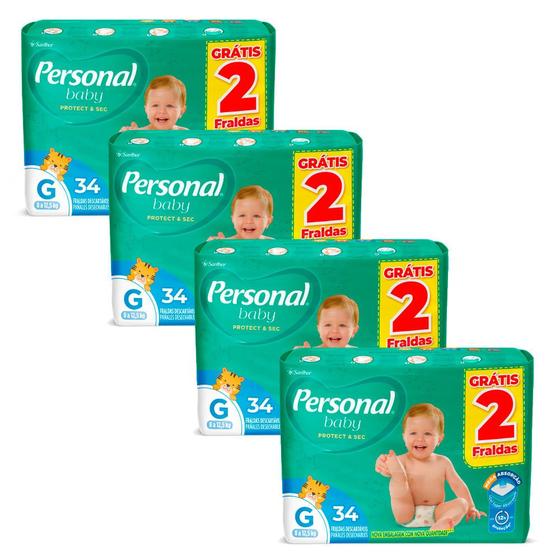 Imagem de Kit 4 Fralda Personal Baby Protect & Sec Tamanho G Leve 34 Pague 32 Fraldas Descartáveis