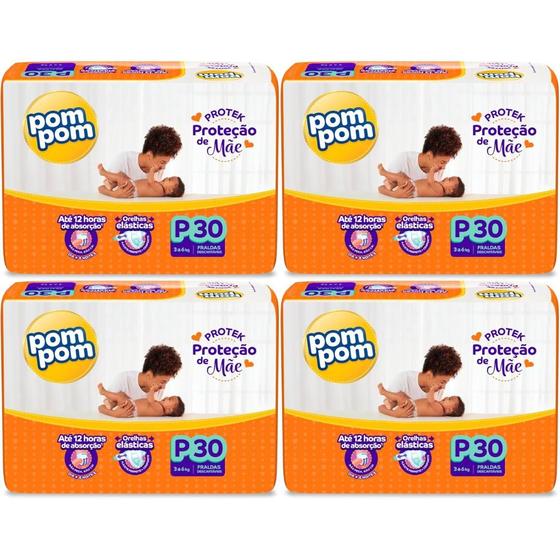 Imagem de KIT 4 Fralda Pom Pom Derma Protek Jumbo Tamanho P 30 unidades