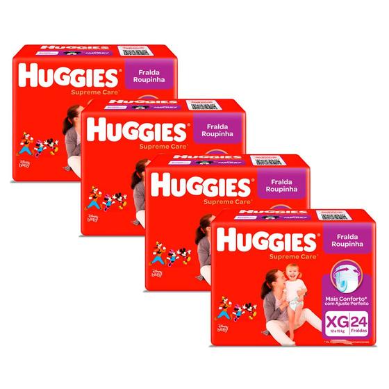 Imagem de Kit 4 Fralda Roupinha Huggies Supreme Care Tamanho XG Pacote Mega 24 Fraldas Descartáveis cada