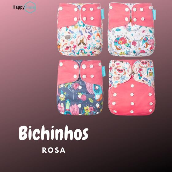 Imagem de Kit 4 Fraldas Ecológicas Happy Flute - Bichinho Rosa