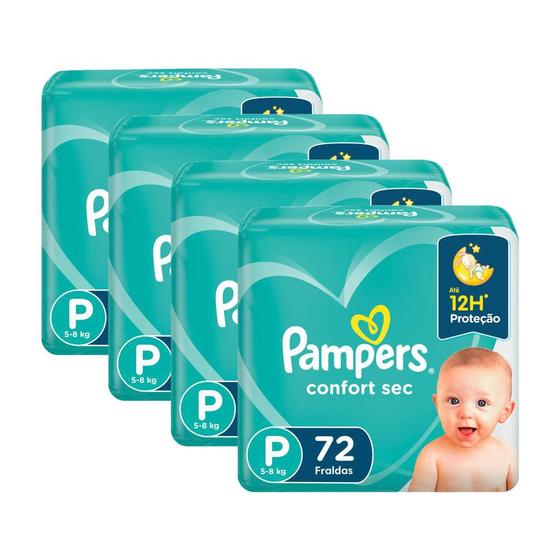 Imagem de Kit 4 Fraldas Pampers Confort Sec Super Tamanho P 72 Unidades