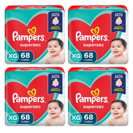 Imagem de Kit 4 Fraldas Pampers Supersec Infantil  XG com 68 unidades