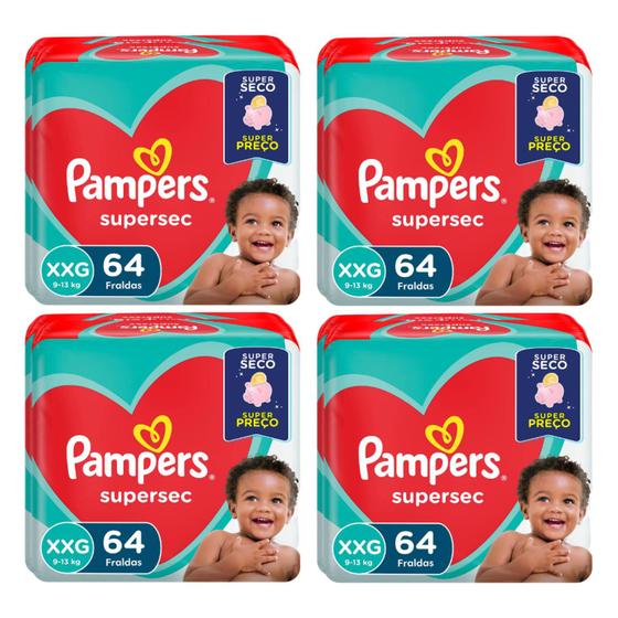 Imagem de Kit 4 FRALDAS PAMPERS SUPERSEC XXG COM 64 UNIDADES