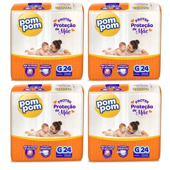 Imagem de KIT 4 Fraldas Pom Pom Derma Protek Jumbo Tamanho G 24 unidades