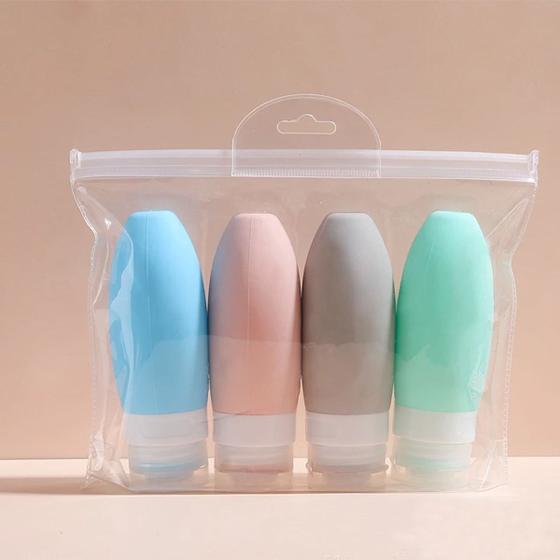 Imagem de Kit 4 Frascos De Silicone Viagem Conjunto Shampoo Gel 90ml Reutilizável