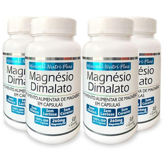 Kit 4 Frascos Magnésio Dimalato 100 Da Sua Dose Diária Mineral Nutri