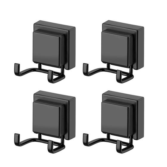 Imagem de Kit 4 Ganchos Duplo com Ventosa Multiuso para Banheiro Lavanderia Cozinha Preto Fosco Future