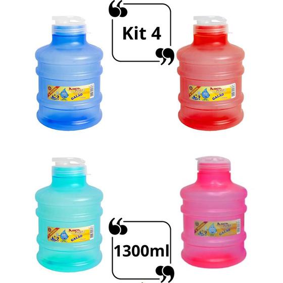 Kit 4 Garrafa de Agua Para Geladeira 1,3L Modelo Galão Com Tampa Clic ...