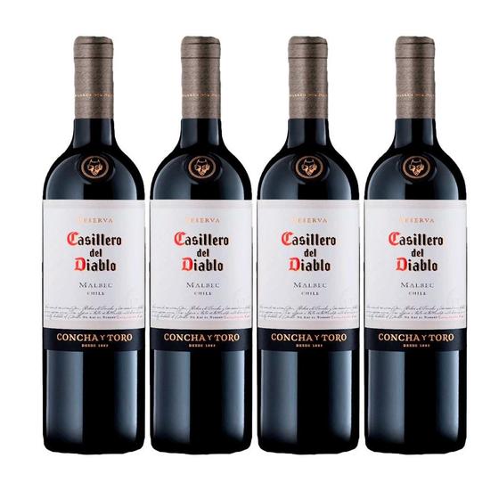 Imagem de Kit 4 Garrafas Vinho Chile Casillero Del Diablo Malbec 750Ml