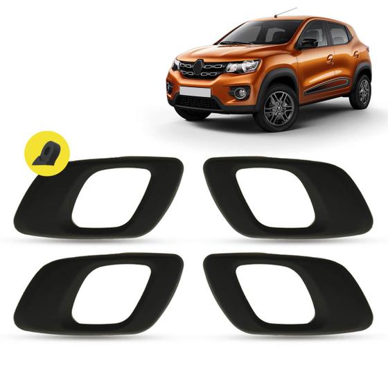 Imagem de Kit 4 Gatilho Maçaneta Interna da Porta Dianteira Traseira Preto Haste Reta Renault Kwid 2016 2017 2018 2019 2020 2021