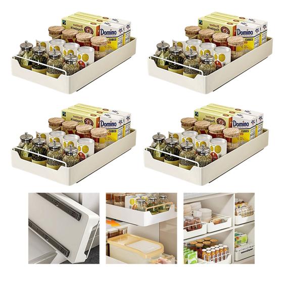Imagem de Kit 4 Gaveteiro Organizador Deslizante Multifuncional Cozinha Casa Bandeja Embutida Fruteira Aço