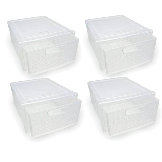 Imagem de Kit 4 Gaveteiros Empilhável Modular  Rattan Transparente